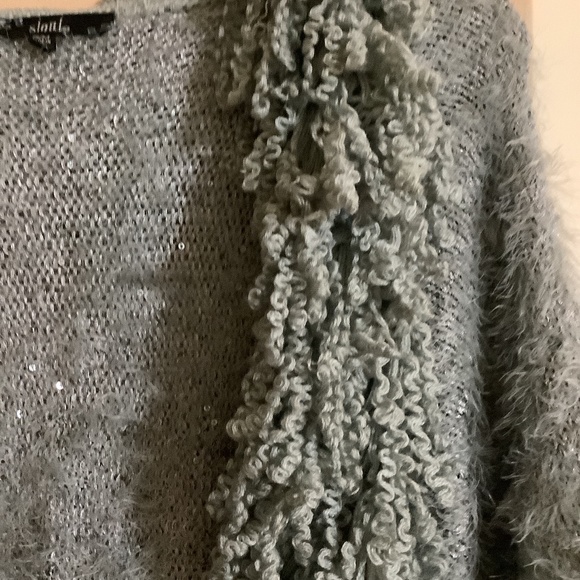 Ladies dressy sequined sweater with fringe trim. - Picture 2 of 5